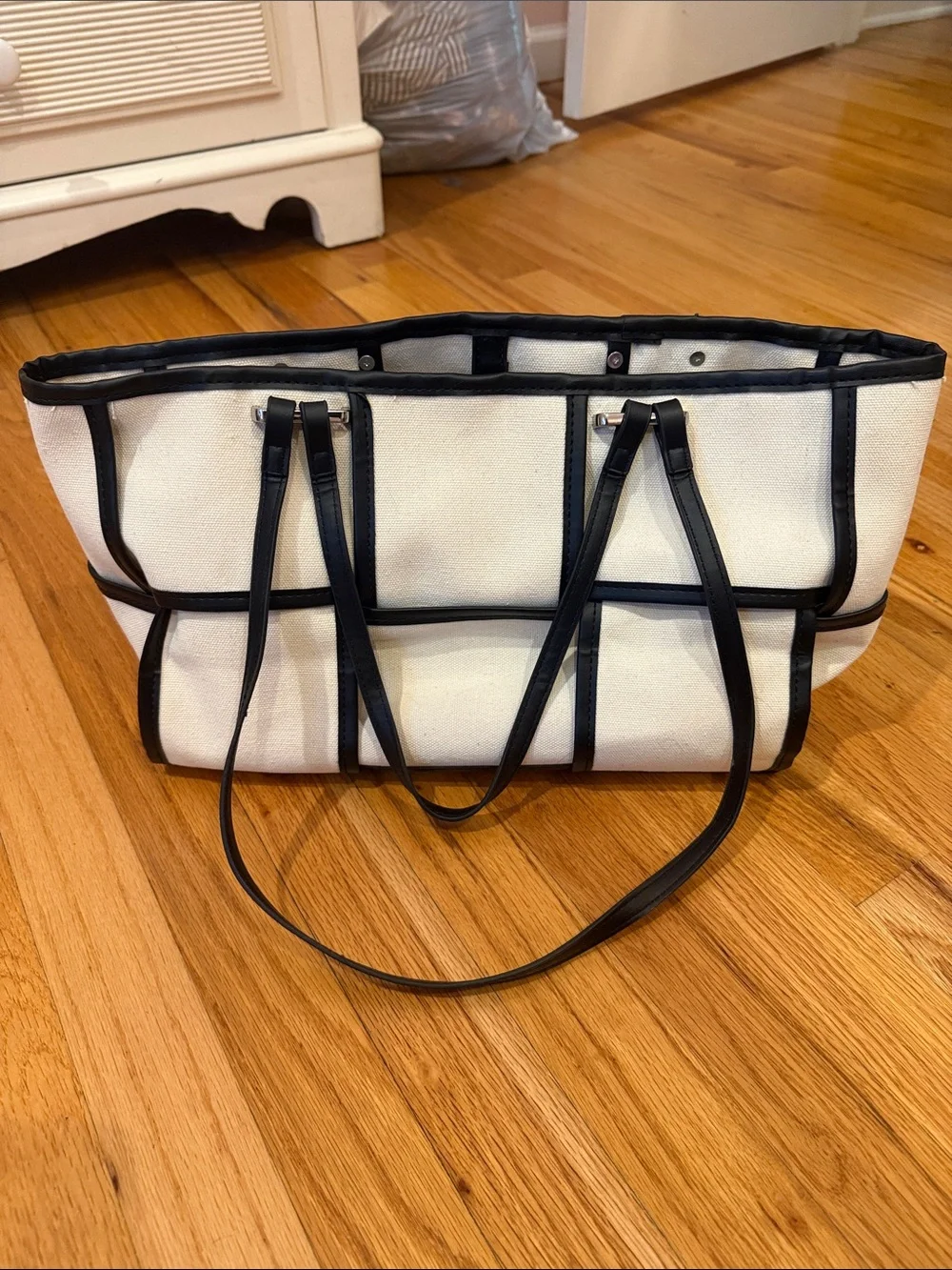 Classic White Tote Bag with Black Trim